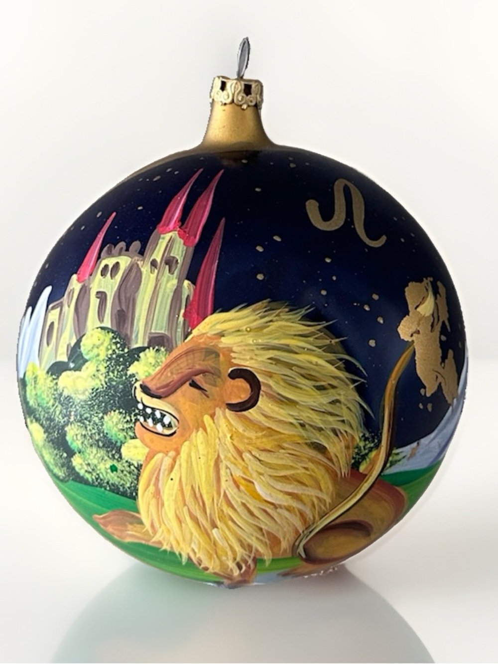 LARGE ZODIAC GLAS ORNAMENT LEO MADE IN ITALY HAND PAINTED